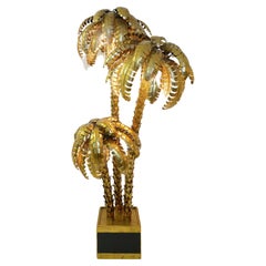 Contemporary Gilded Palm Floor Lamp, Gold Finish