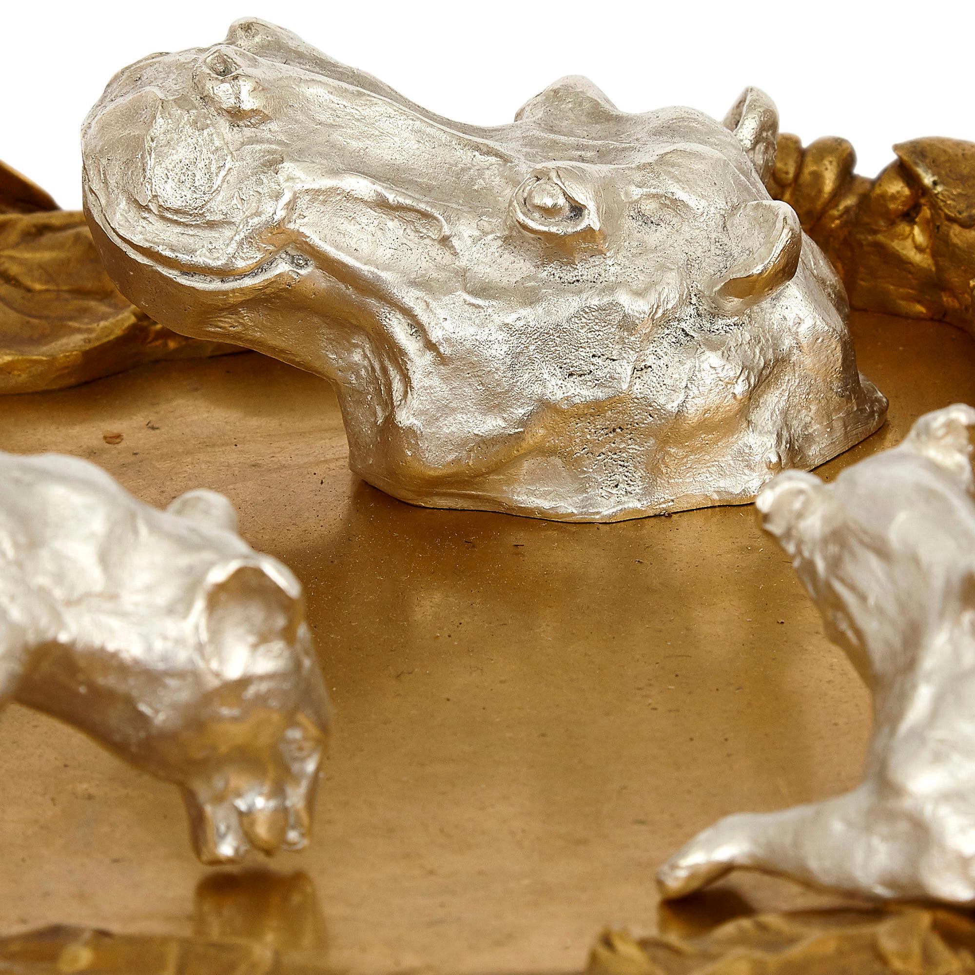 Modern Contemporary Gilt and Silvered Bronze Animalier Coffee Table For Sale
