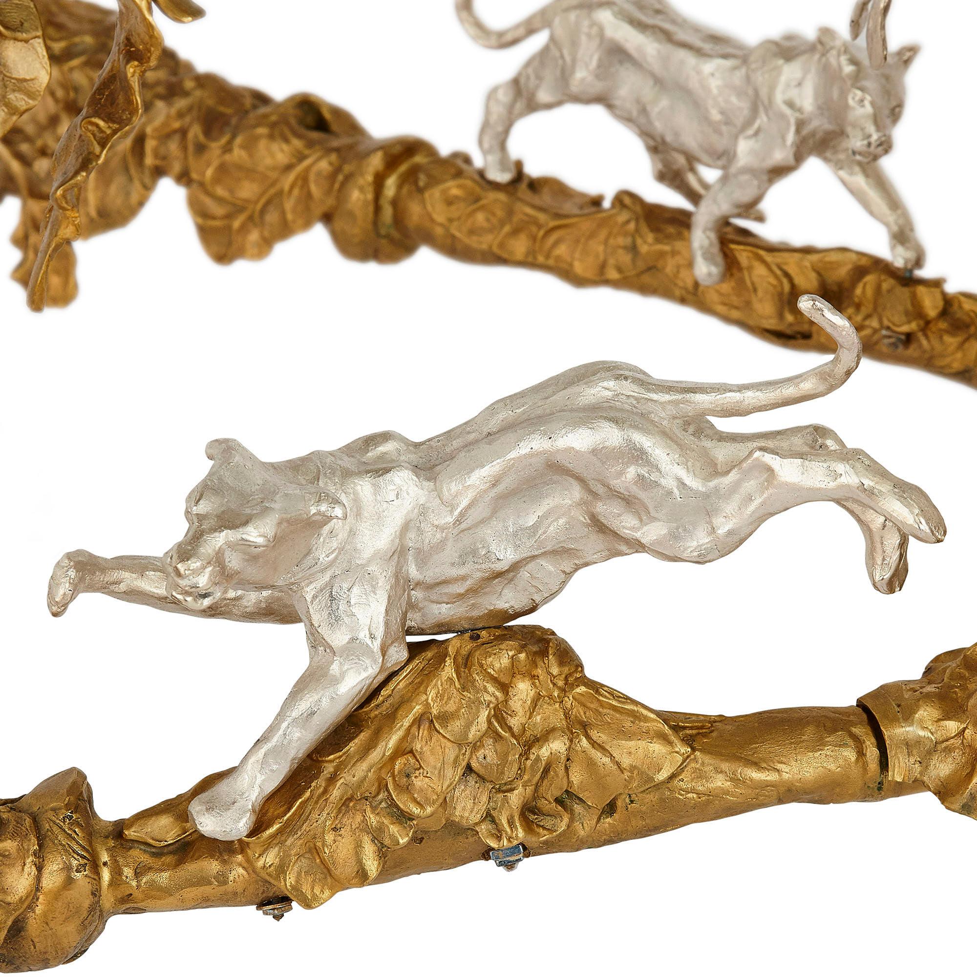 Moulage Table basse contemporaine Animalier en bronze doré et argenté en vente