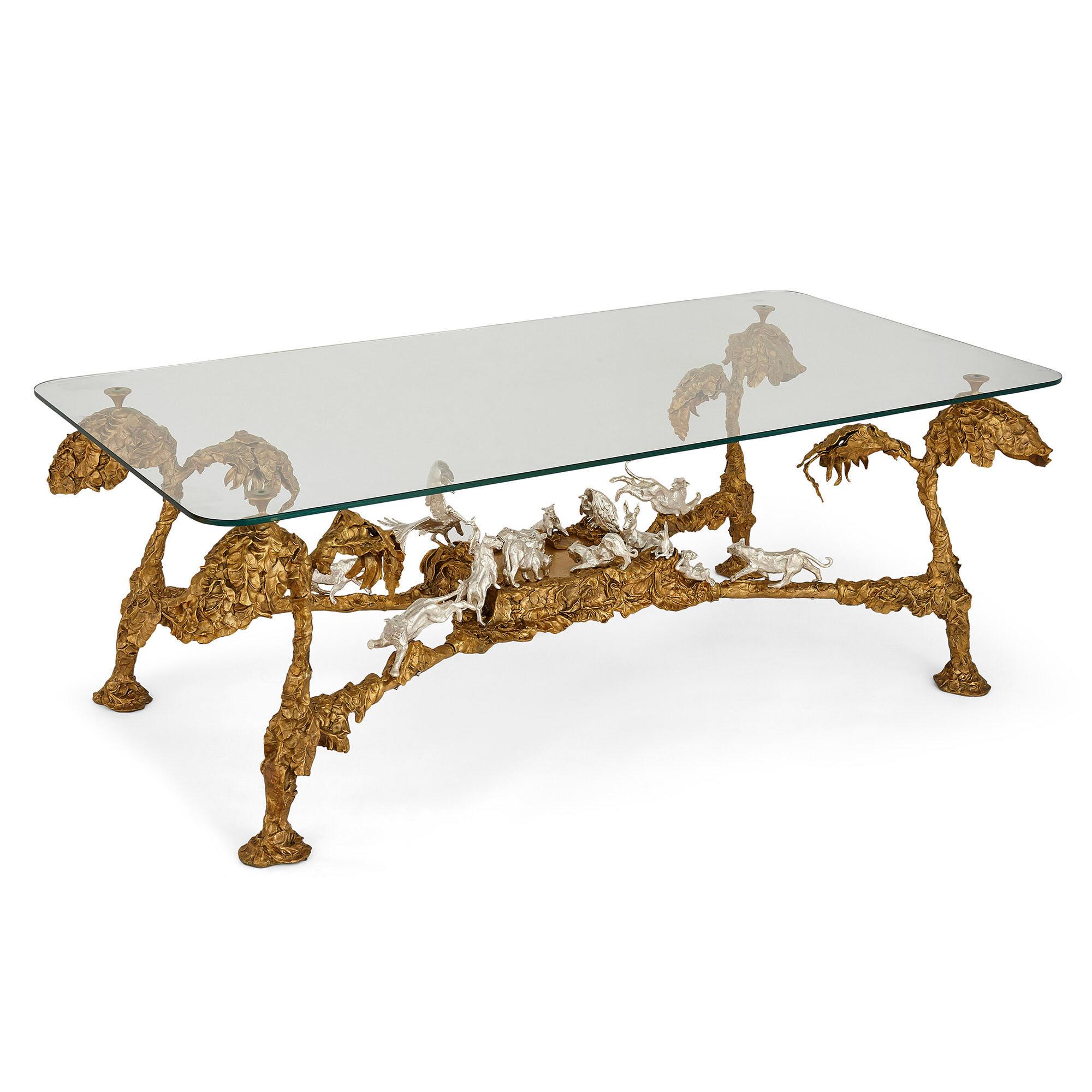 Contemporary Gilt and Silvered Bronze Animalier Coffee Table For Sale 1