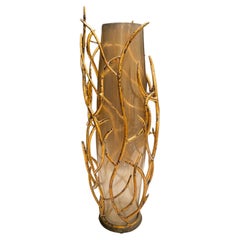 Contemporary Gilt Iron and Art Glass Vase