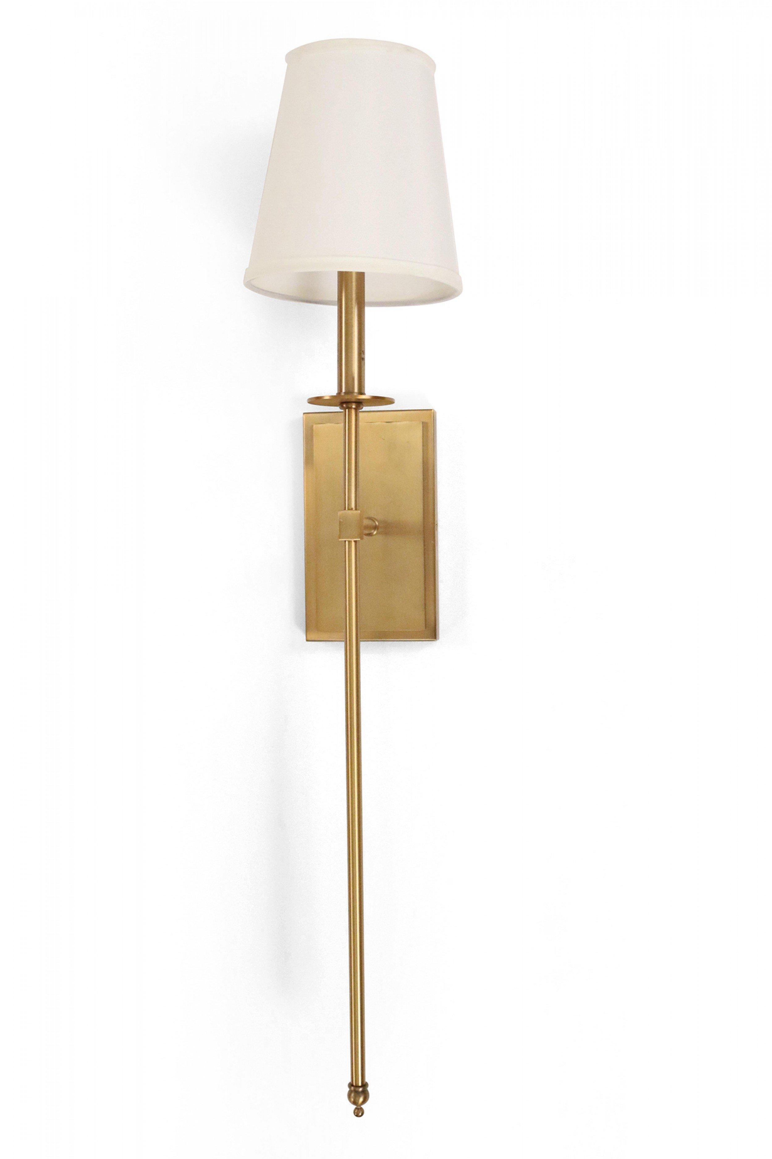 American Contemporary Gilt Metal Fabric Shaded Wall Sconces For Sale