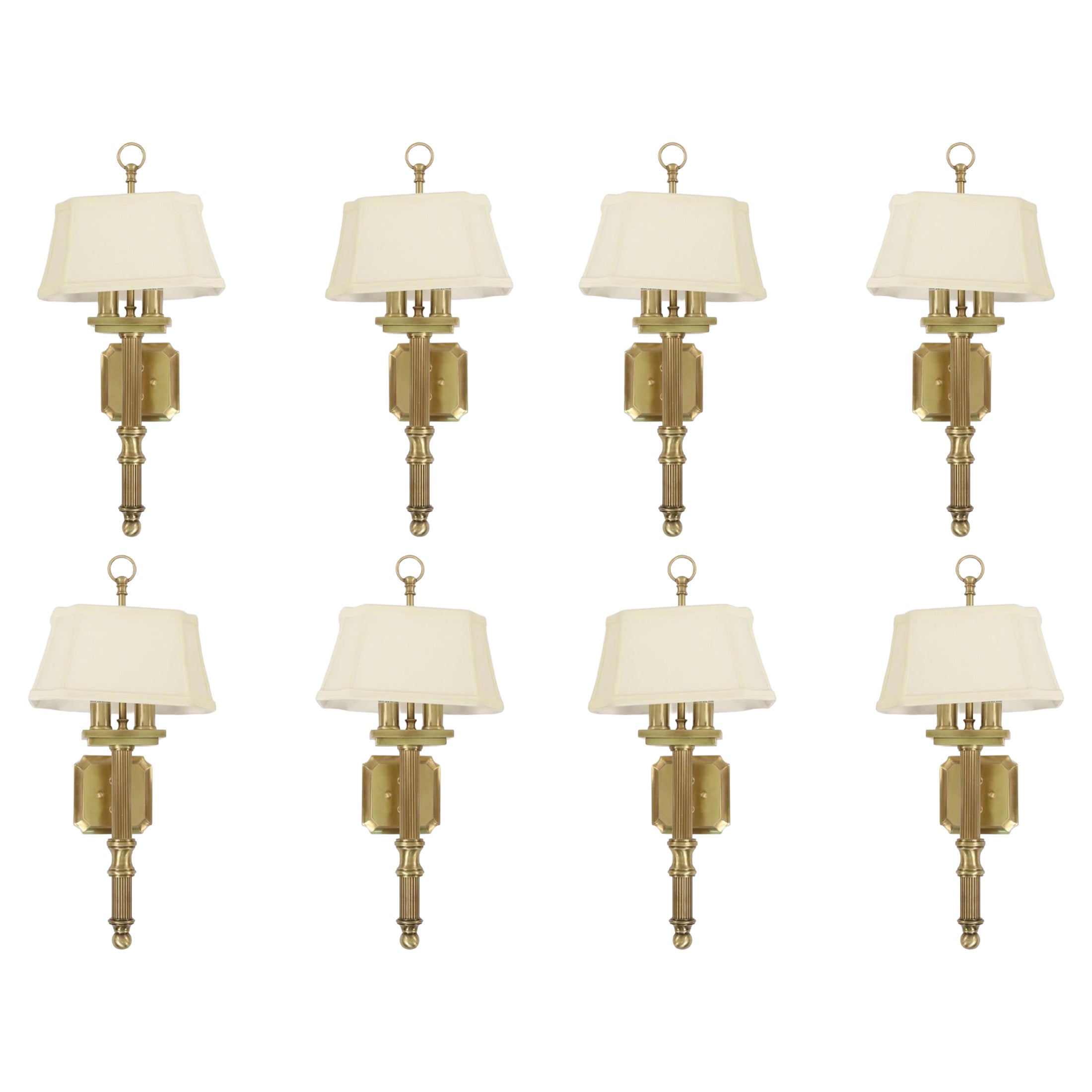 Contemporary Gilt Metal Fabric Shaded Wall Sconces For Sale