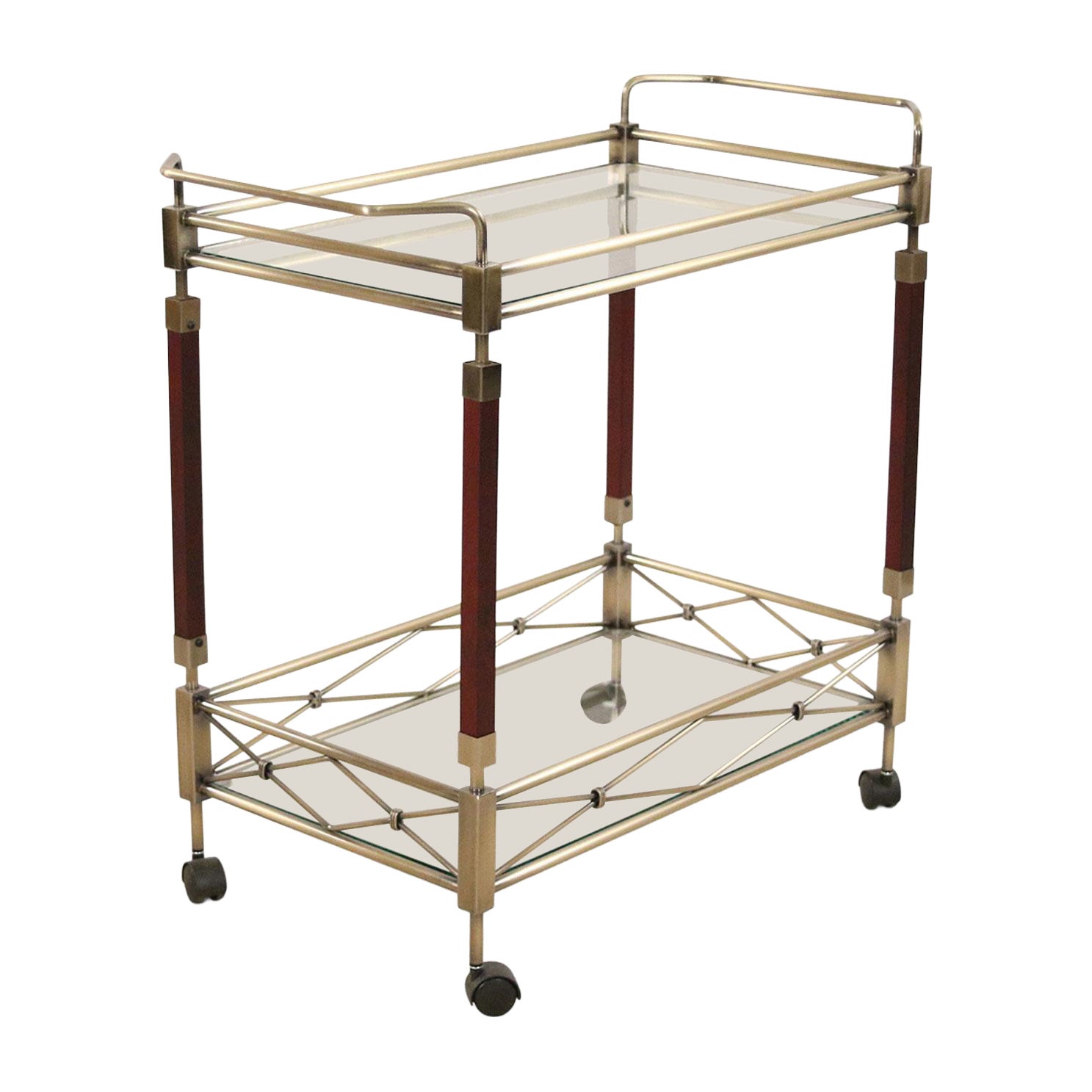 Contemporary Gilt Metal, Glass, and Wood Bar/Tea Cart For Sale