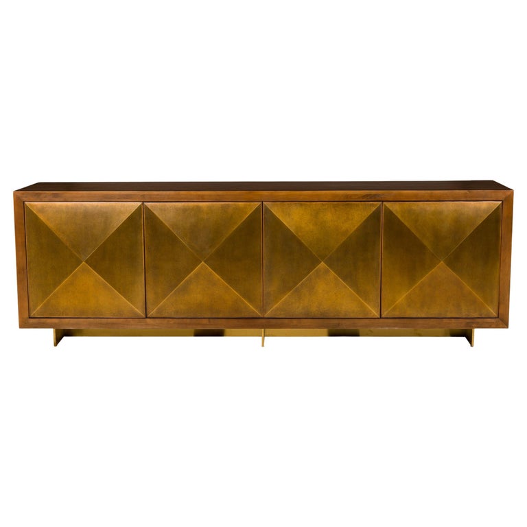 Contemporary Gilt, Wood, and Brass Faceted Front Sideboard