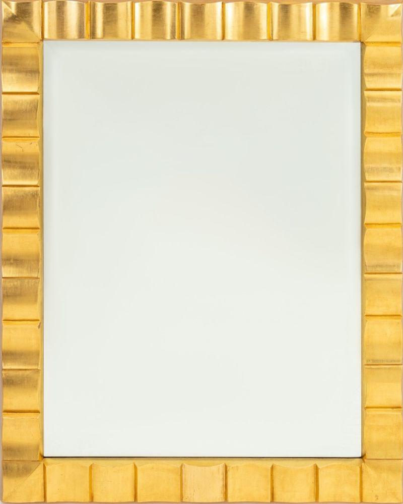 Contemporary Giltwood Beveled Mirror, with wave form frame. 54