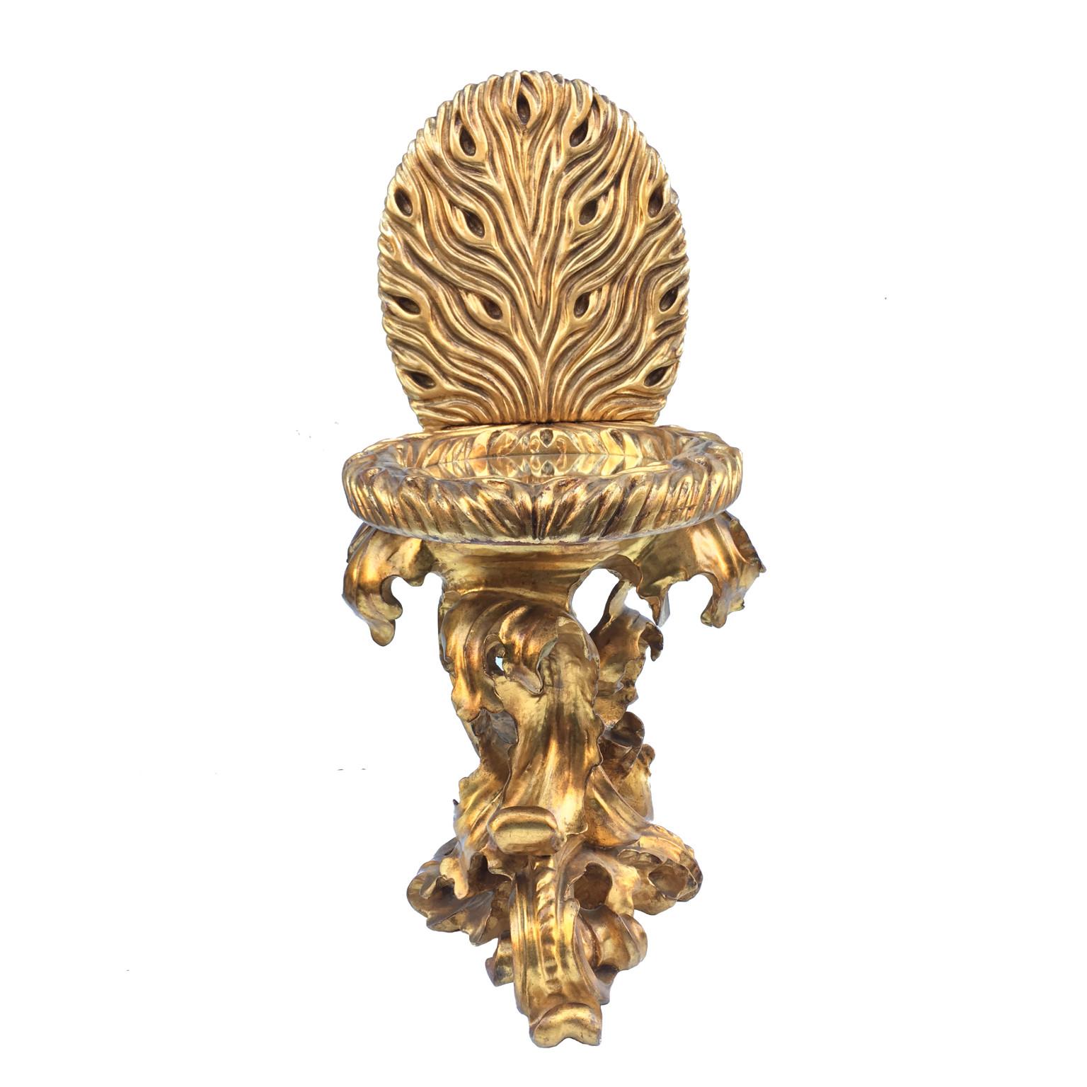 Italian Contemporary Giltwood Toilet Shaped Sculptural Side Table With Mirror Top For Sale