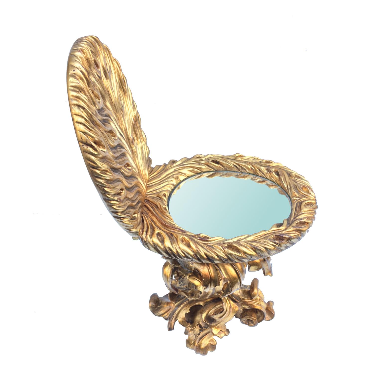 Contemporary Giltwood Toilet Shaped Sculptural Side Table With Mirror Top For Sale 1