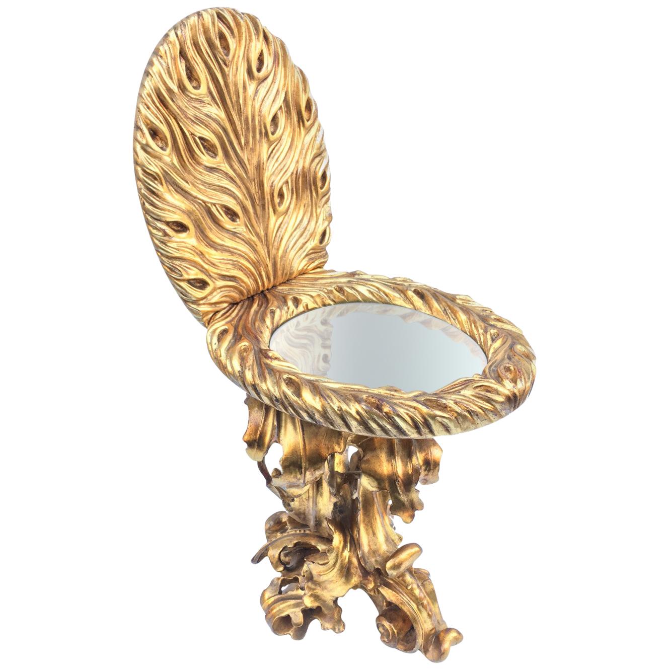 Contemporary Giltwood Toilet Shaped Sculptural Side Table With Mirror Top For Sale