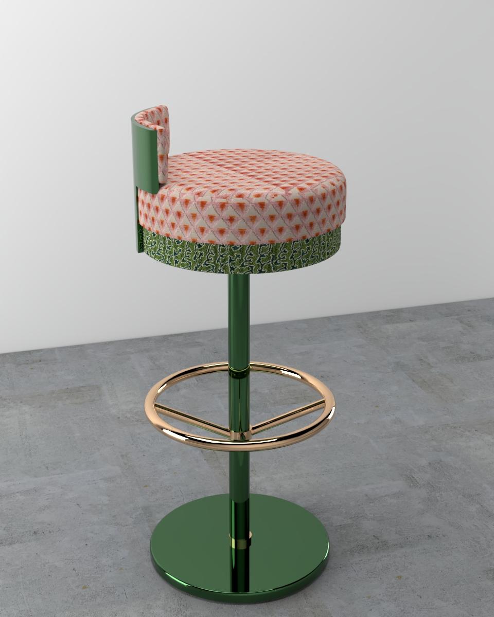Contemporary Gina Bar Stool in Brass, Green and Gold Velvet In New Condition For Sale In Istanbul, TR