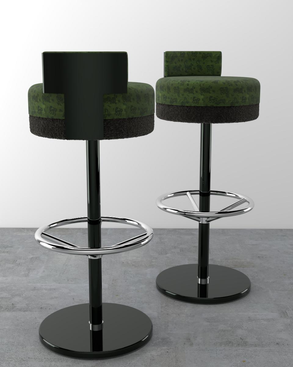 Metal Contemporary Gina Bar Stool in Brass, Green and Gold Velvet For Sale