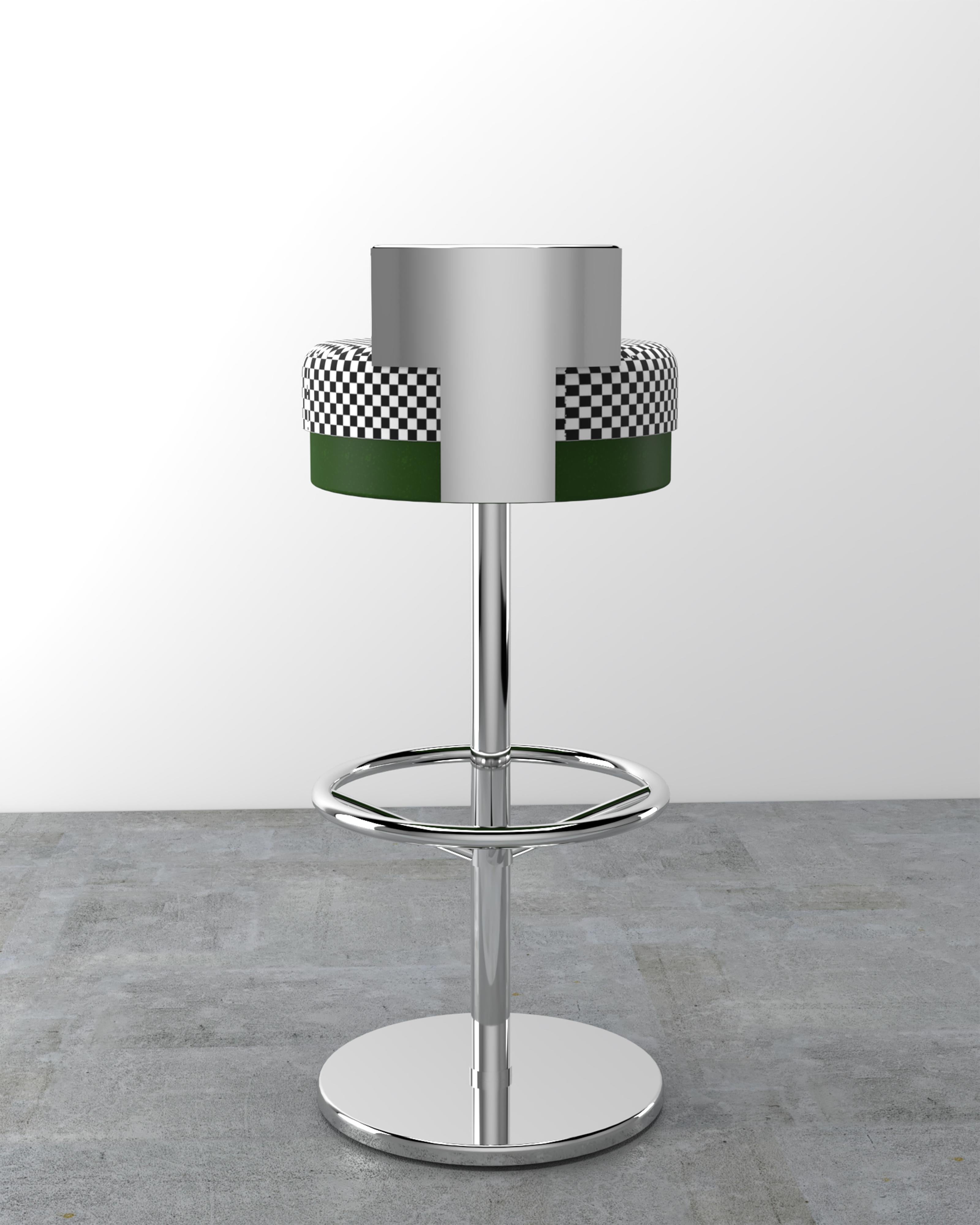 Contemporary Gina Bar Stool in Brass, Green and Gold Velvet For Sale 2