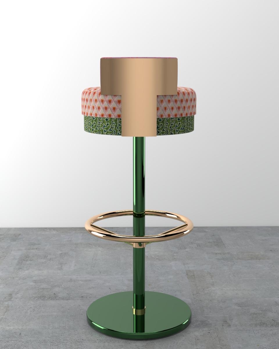 “GINA” is an ode to the Hollywood Regency style. A bar stool that will glamorize your interior. Contrasting colors and forms of “Gina” dramatically combine to create an elegant seat no matter the space. You can play with the colors and fabrics and