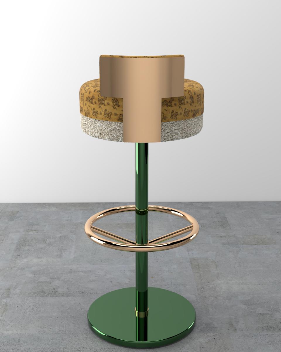 Welded Contemporary Gina Bar Stool in Brass, Green and Pink For Sale