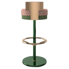Tabouret de bar contemporain Gina en laiton, vert et rose