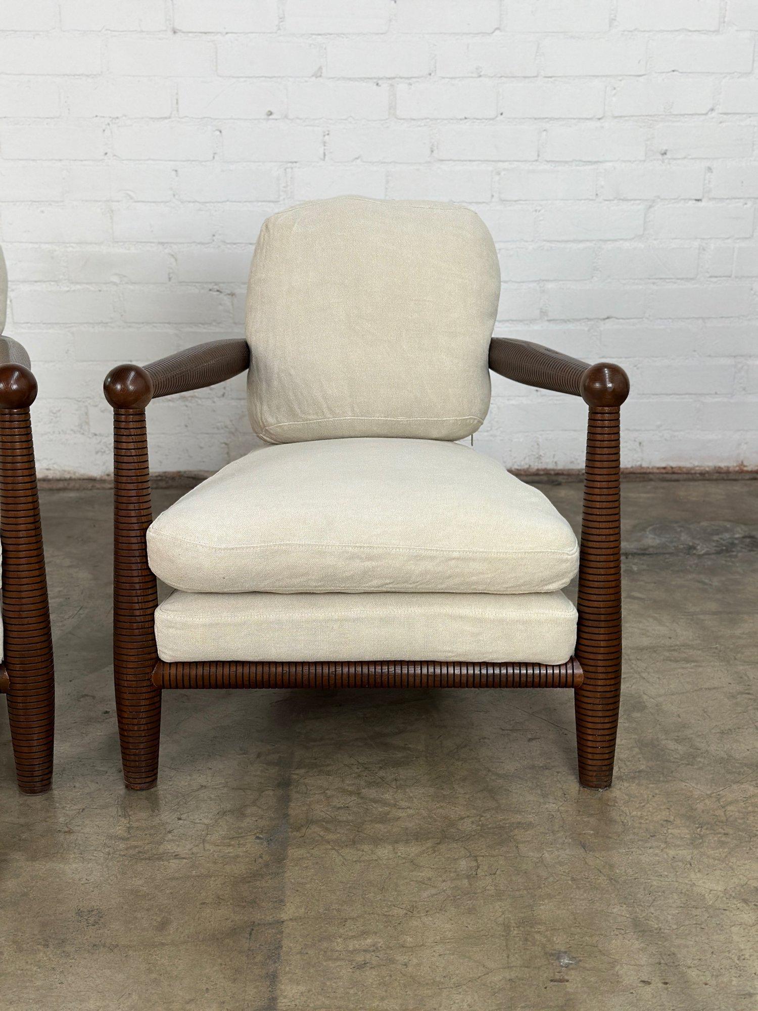 Linen Contemporary Gio Lounge Chairs- pair For Sale
