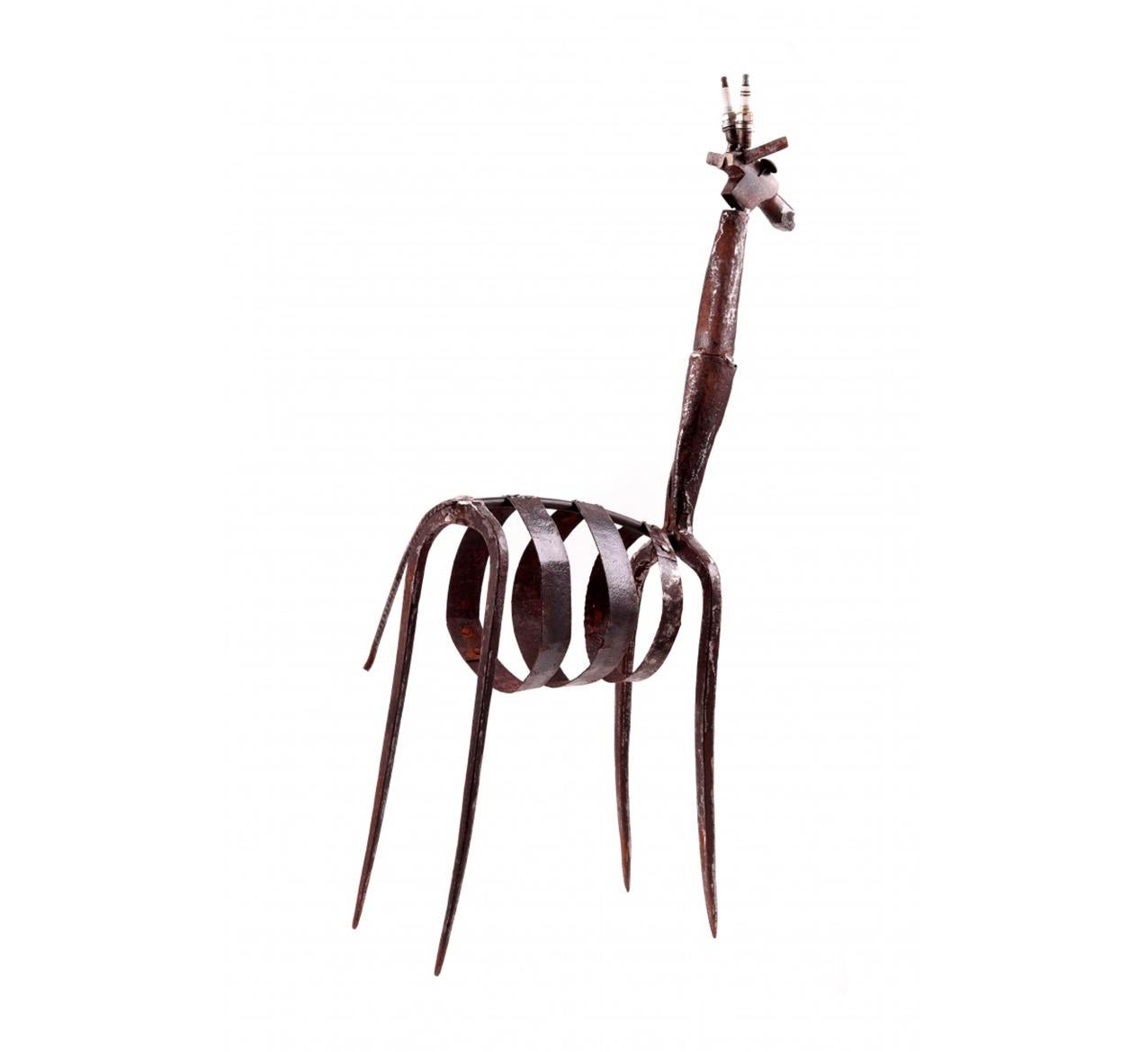 Tribal Contemporary Giraffe Iron Sculpture, with Use of Tools and Other Objects C20 For Sale