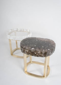 Contemporary Glacier Side Table in Smoke Crystal and Brass by Robert Kuo