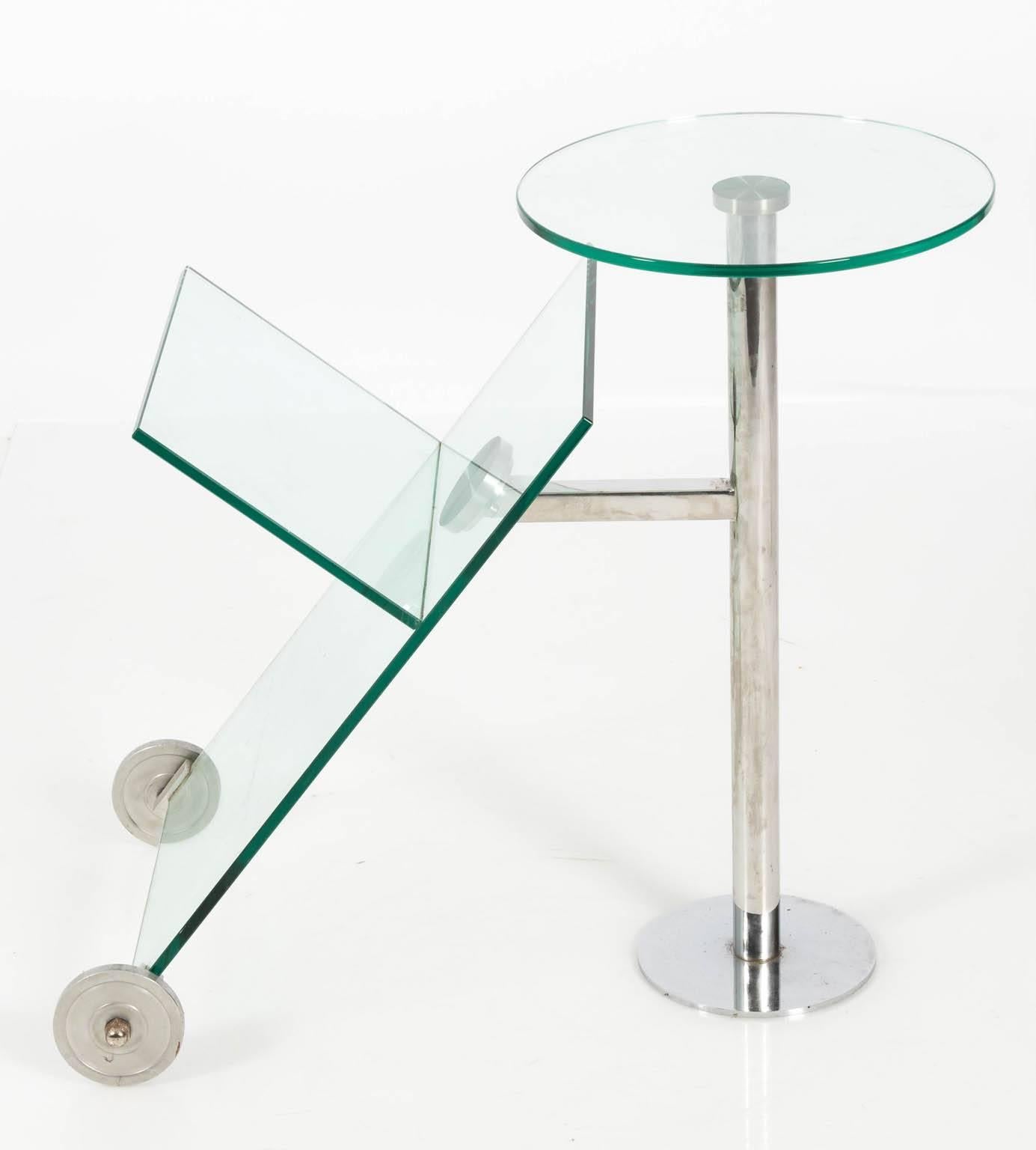 Contemporary Glass and Chrome Magazine Stand For Sale 2