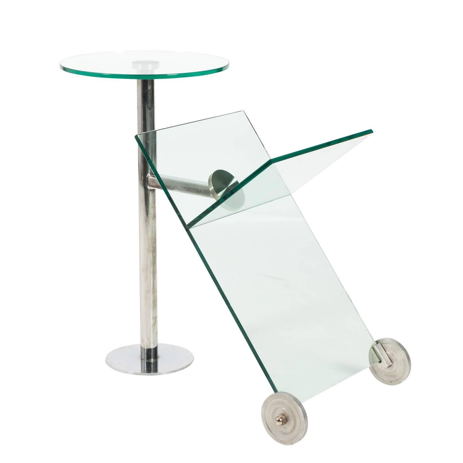 Contemporary Glass and Chrome Magazine Stand For Sale