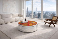Contemporary Glass and Stainless Steel Coffee Table — “Celestial Axis”