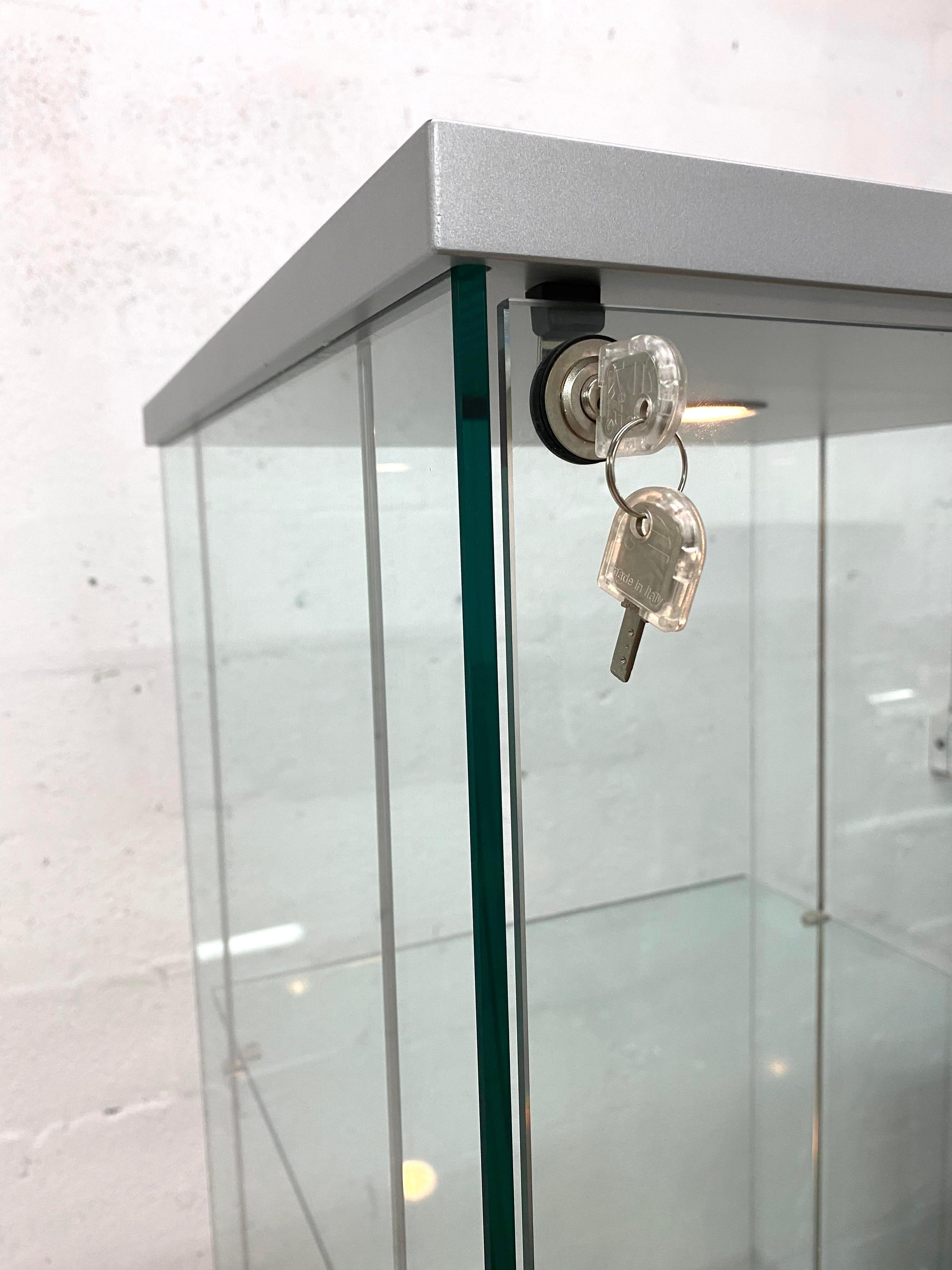 Late 20th Century Contemporary Glass Curio / Vitrine with Spot Lamp