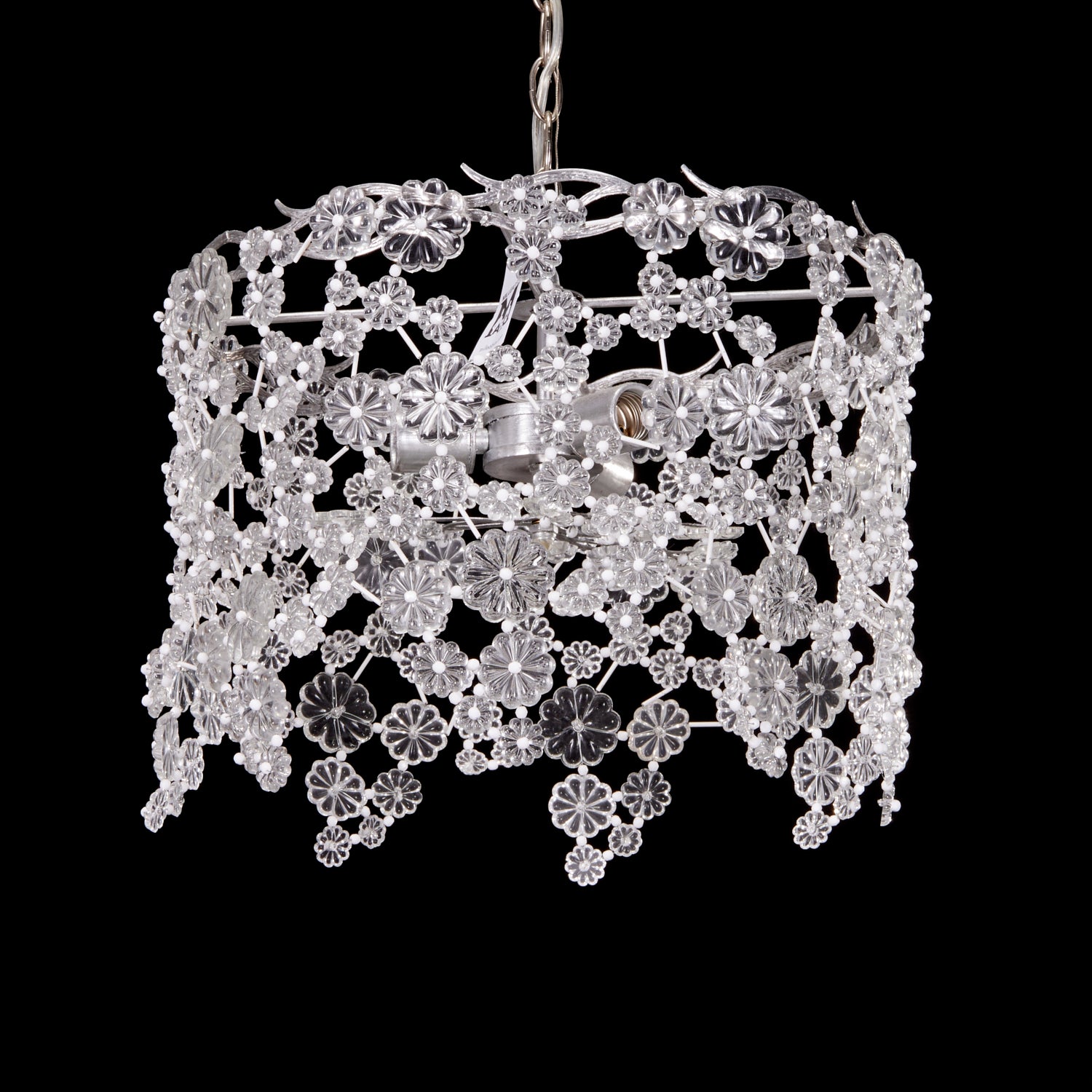 Contemporary Glass Drum Chandelier with Interlaced Flowering Branches  For Sale 1