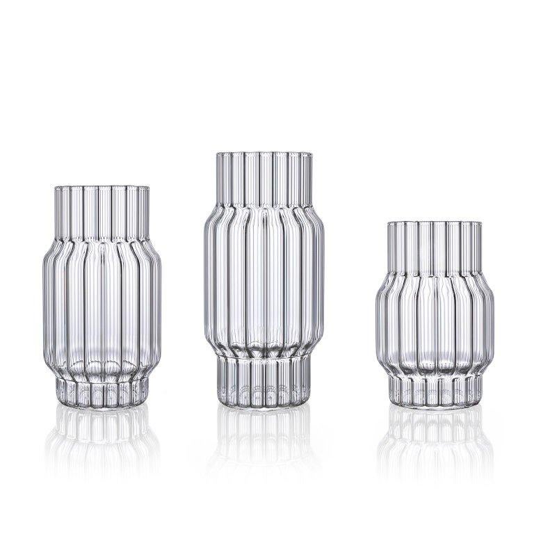 Set of the Albany Vase collection including 1 large Albany vase, 1 Medium Albany vase and 1 small Albany vase

Create a beautiful sculptural display by using them all together. 

The Albany vase collection inverts tradition with the intricate