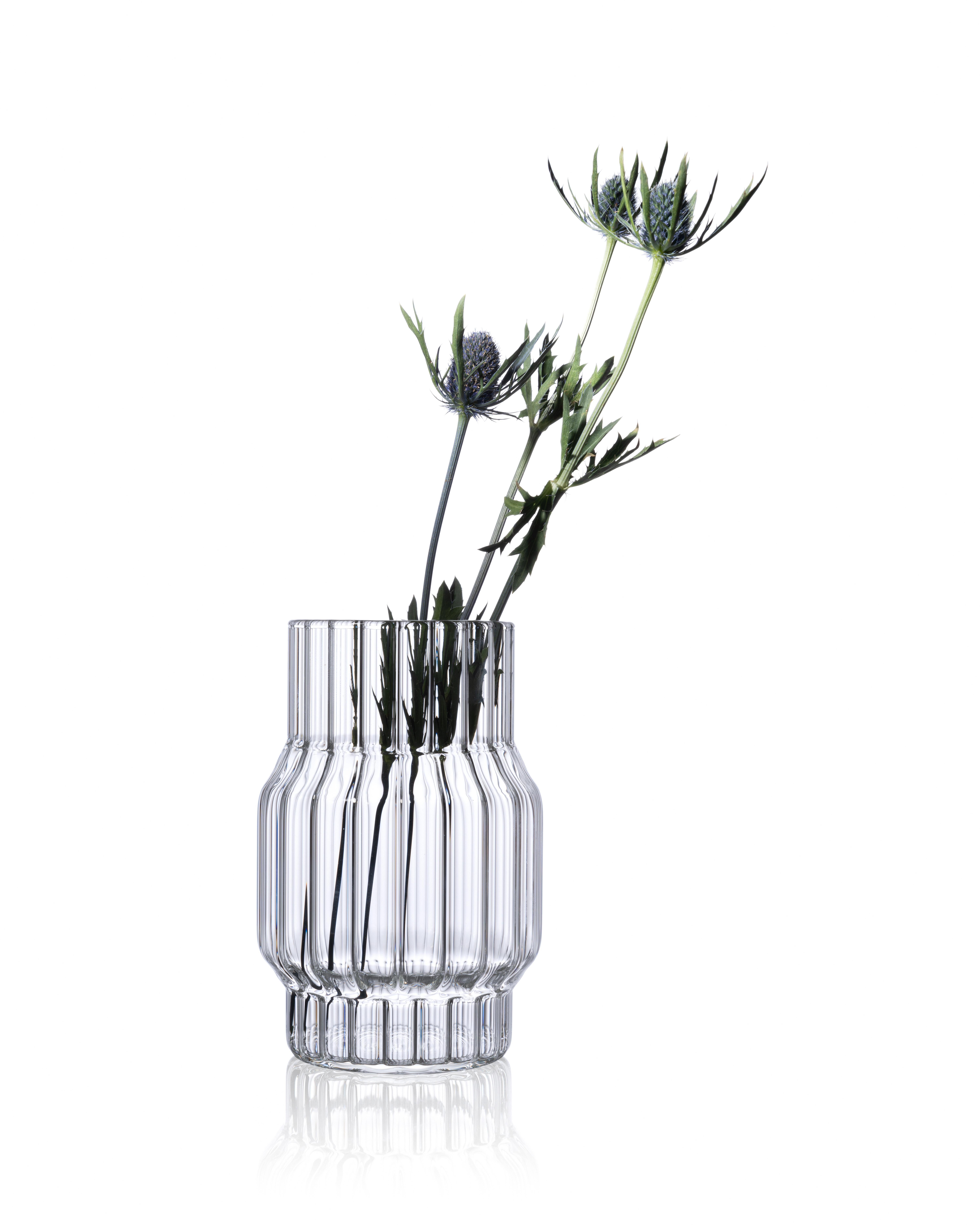 Modern Contemporary Glass Fluted Albany Vase Set, 3 Vases, in Stock in EU