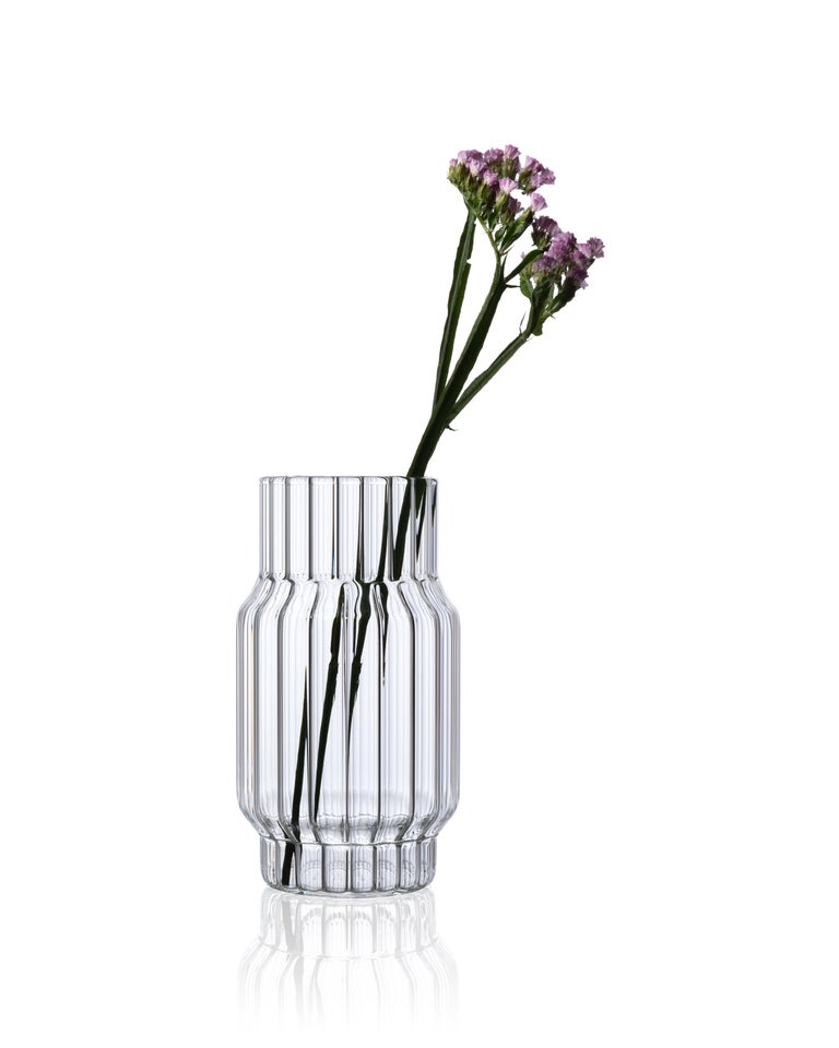 Contemporary Glass Fluted Albany Vase Set, 3 Vases, in Stock in EU at