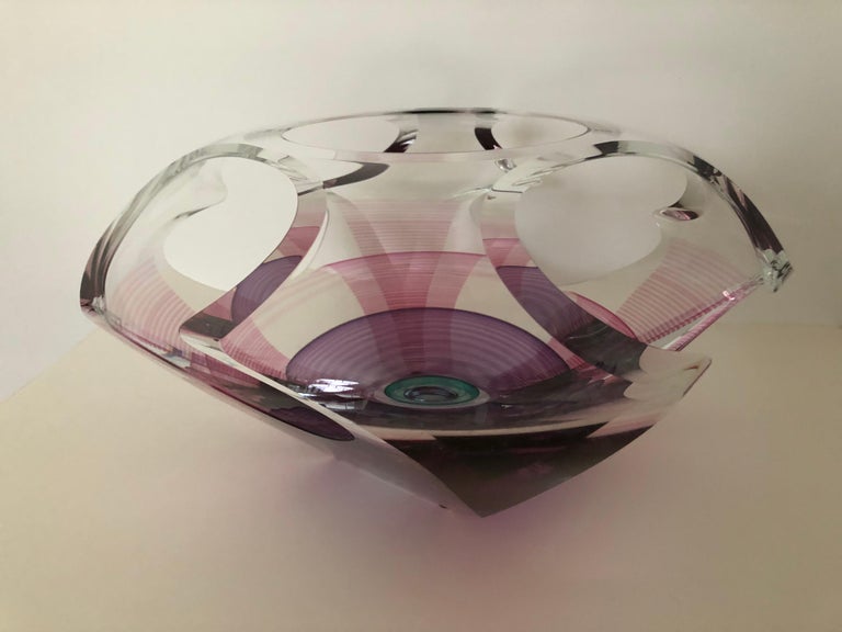 Beveled Contemporary Glass Kit Karbler Michael David Vortex Sculpture / Bowl For Sale