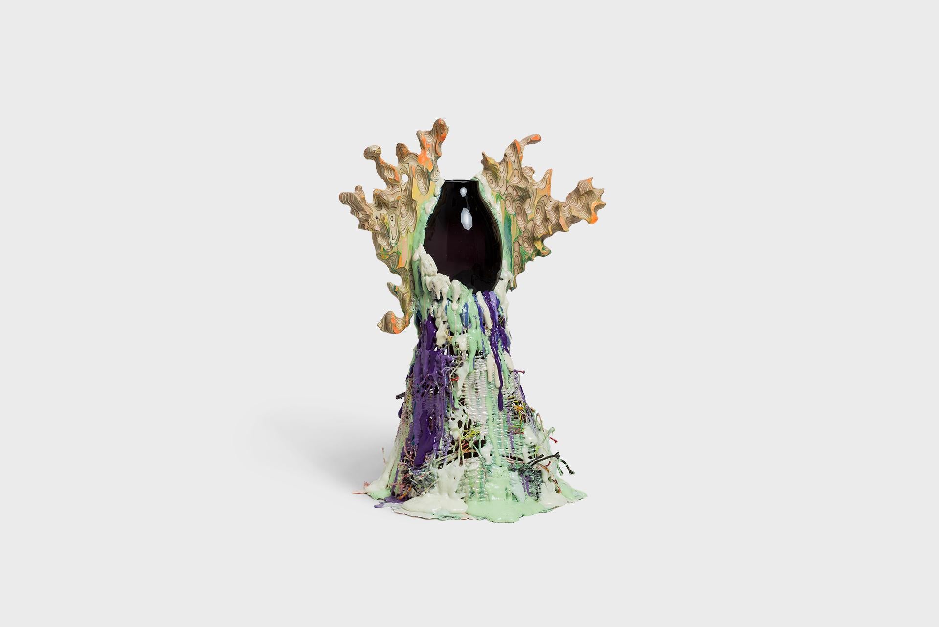 Carved Contemporary Glass Vase by Tadeas Podracky from the Series “The Metamorphosis” For Sale
