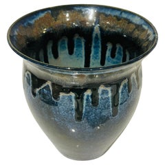 Contemporary Glazed Blue 
Green Mottled Drip Ceramic Pottery Vase by FD21 Clay