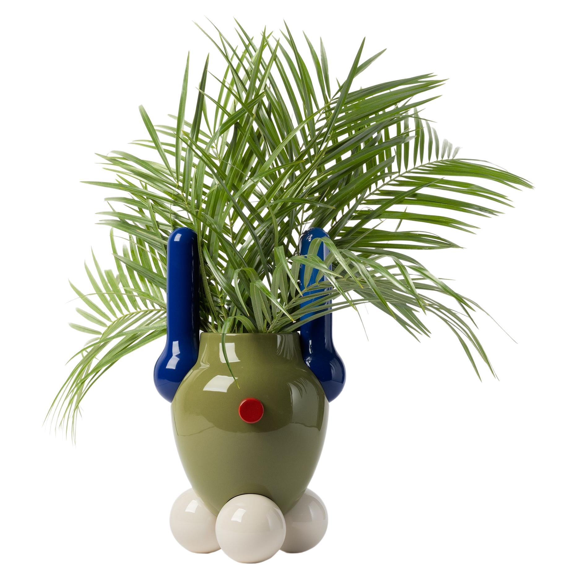 Contemporary Explorer Vase aus glasierter Keramik Nr.1 von Jaime Hayon, grün, blau-weiß