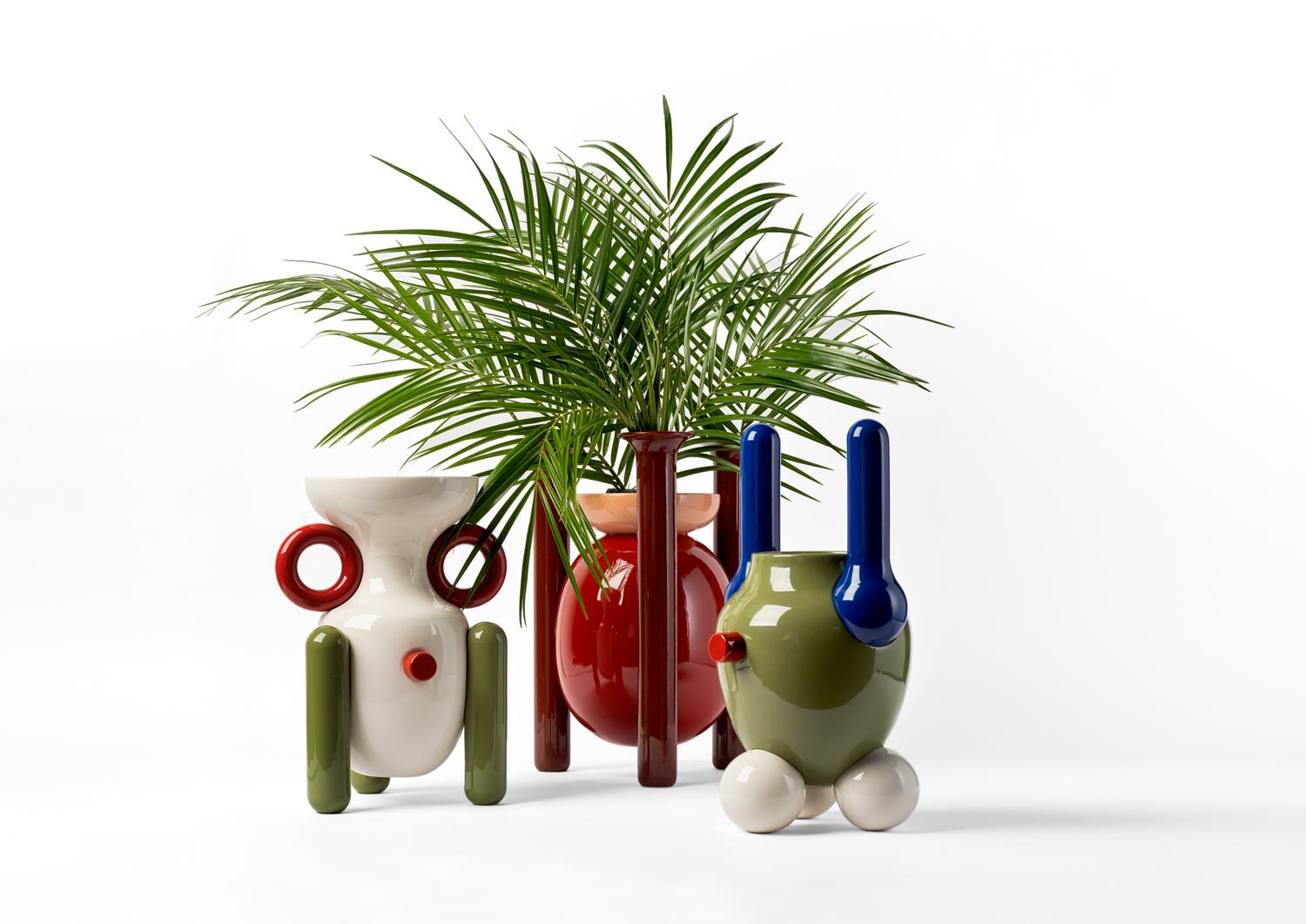 Contemporary Glazed Ceramic Explorer Vase No.2 by Jaime Haydon white, red, green For Sale 6