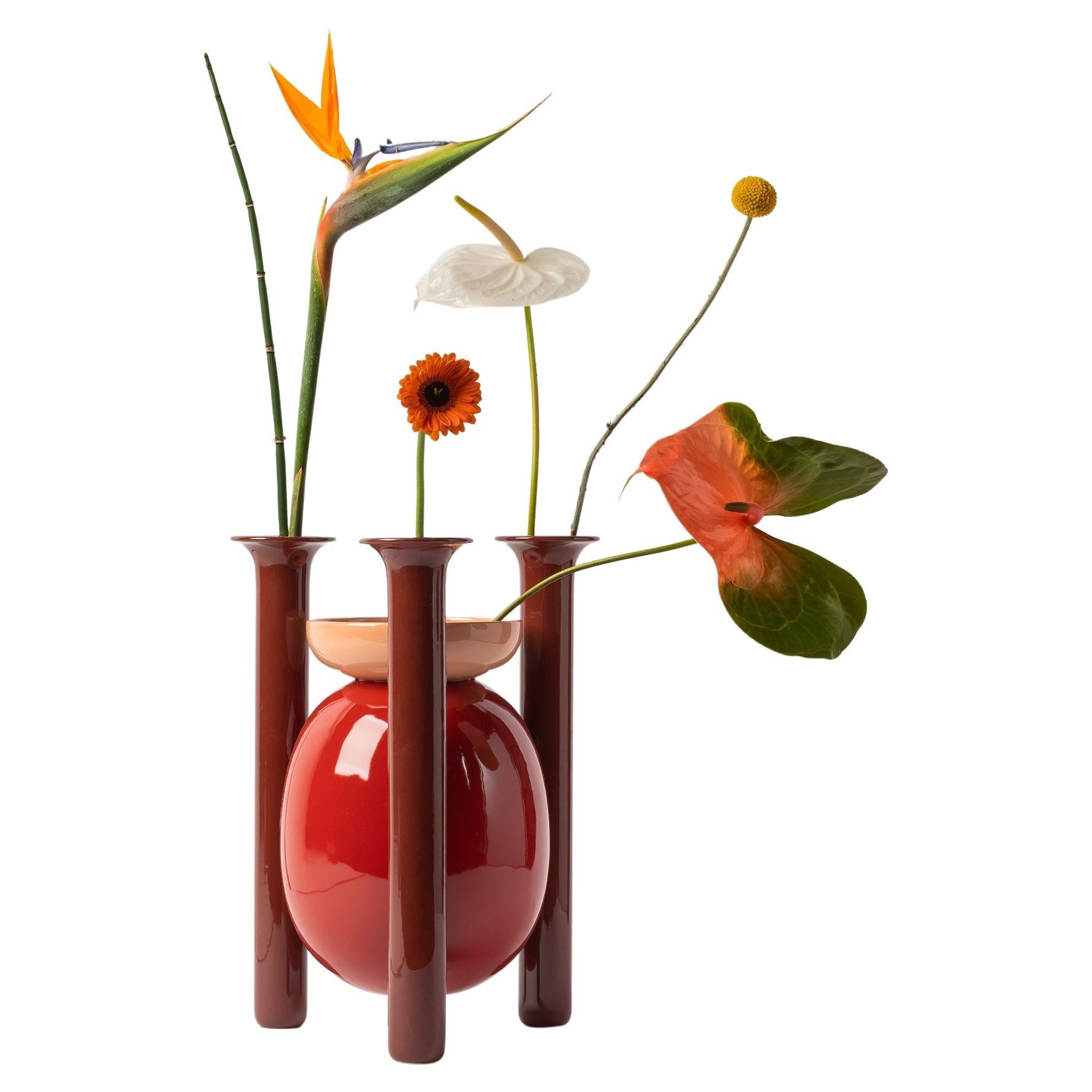 Contemporary Rot-Burgund-Rosa glasierte keramik Explorer Vase No.3 von Jaime Hayon 