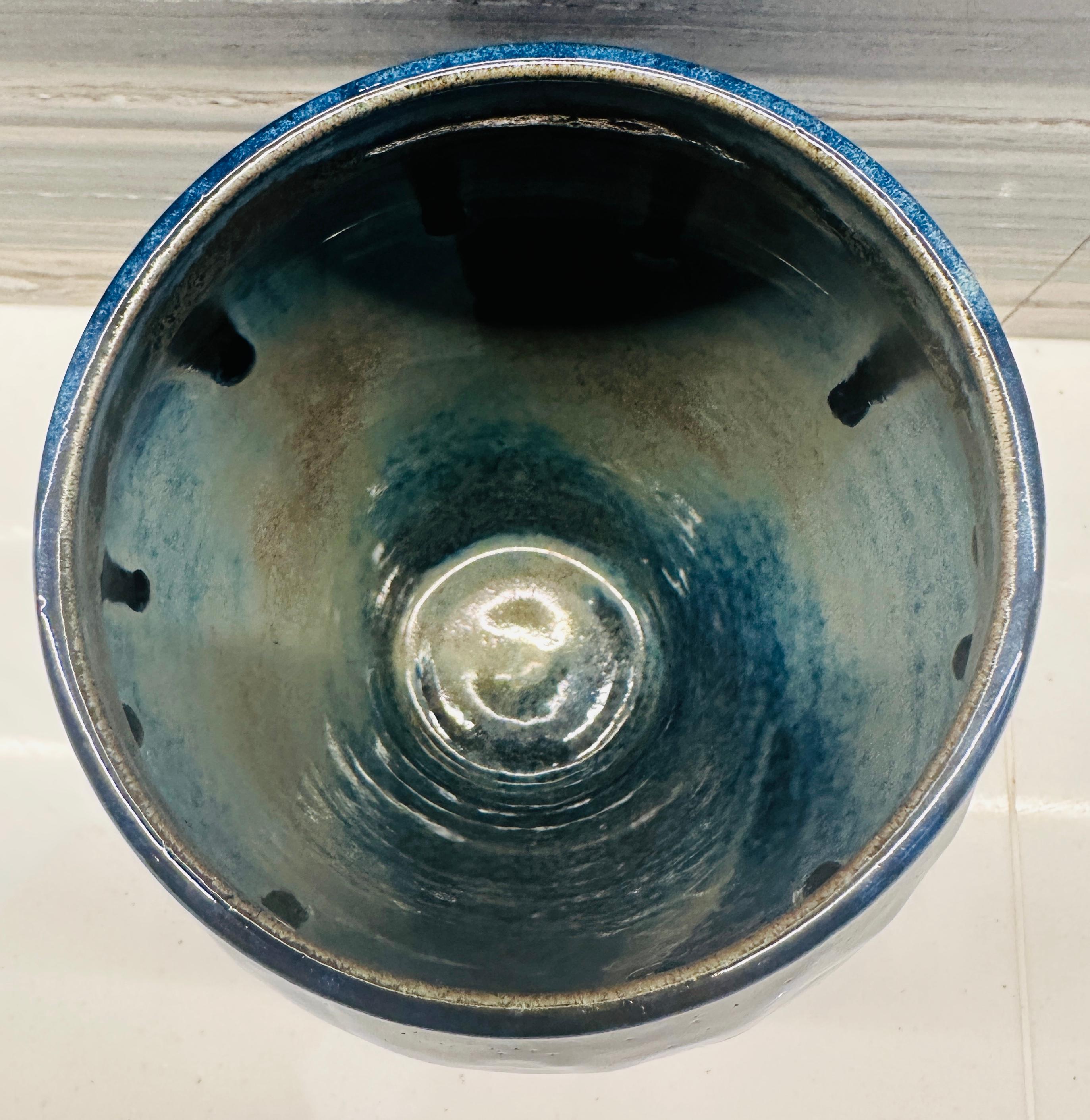 Contemporary Glazed Ceramic Mottled Blue Molten Rustic Pottery Vase by FD21 Clay 2