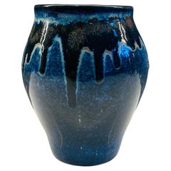 Contemporary Glazed Ceramic Mottled Blue Molten Rustic Pottery Vase by FD21 Clay