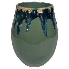 Contemporary Glazed Ceramic Rustic Green & Blue Pottery Vase by FD21 Clay