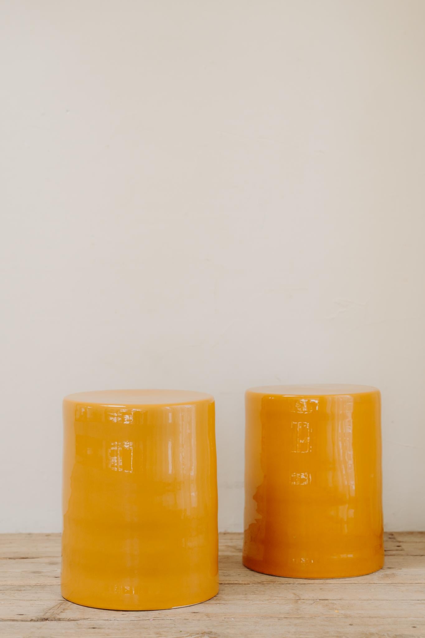 Belgian contemporary glazed ceramic side tables/stools For Sale