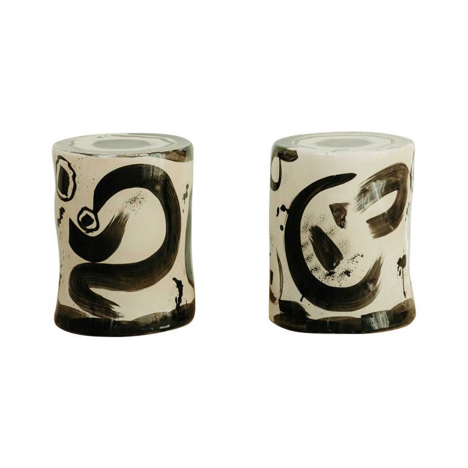contemporary glazed ceramic side tables/stools For Sale
