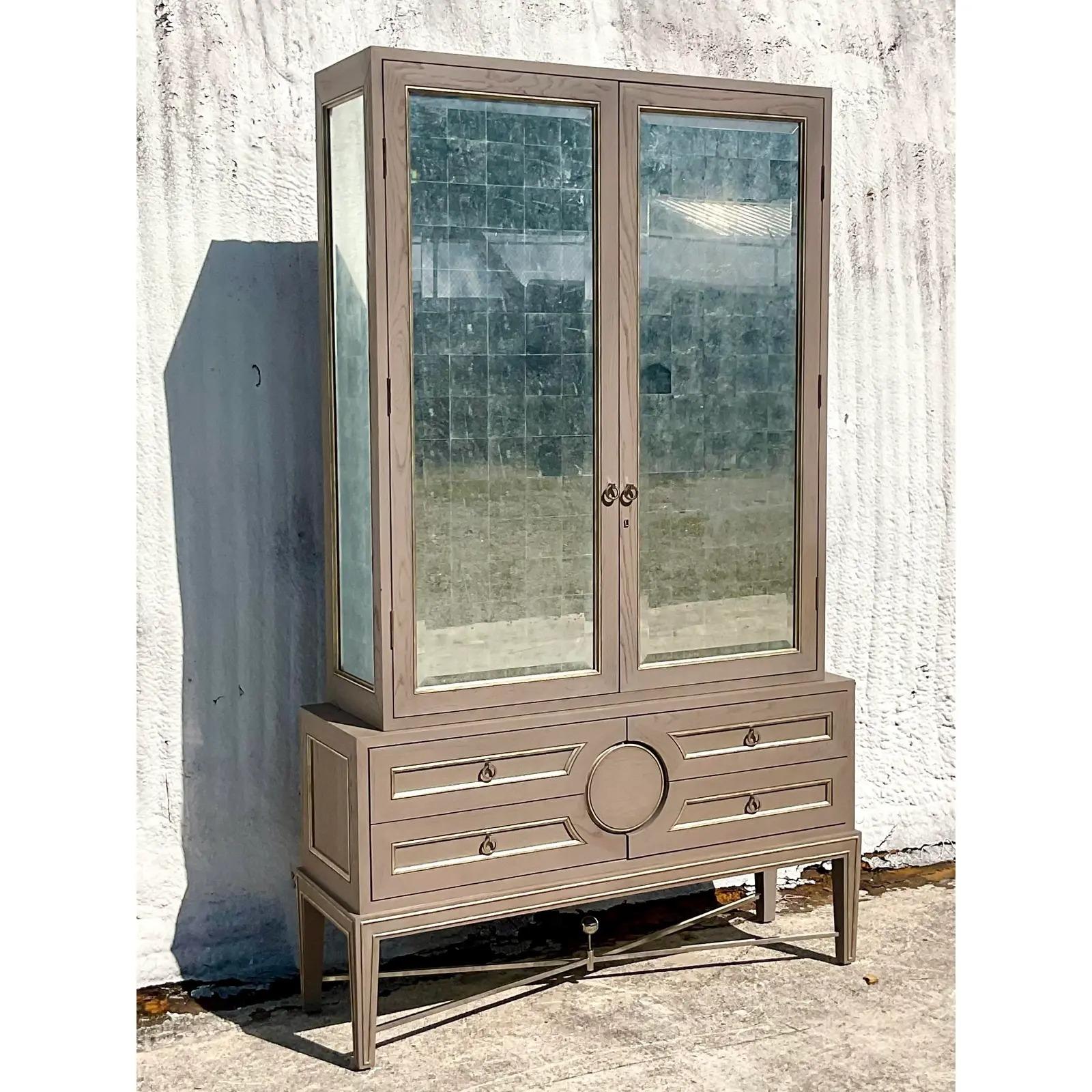 North American Contemporary Global Views Eglomise Tall Collectors Cabinet