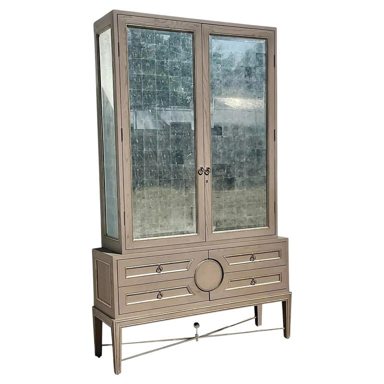 Contemporary Global Views Eglomise Tall Collectors Cabinet For Sale