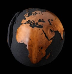Contemporary Globe in Teak Root with Volcanic Sand and Natural Holes