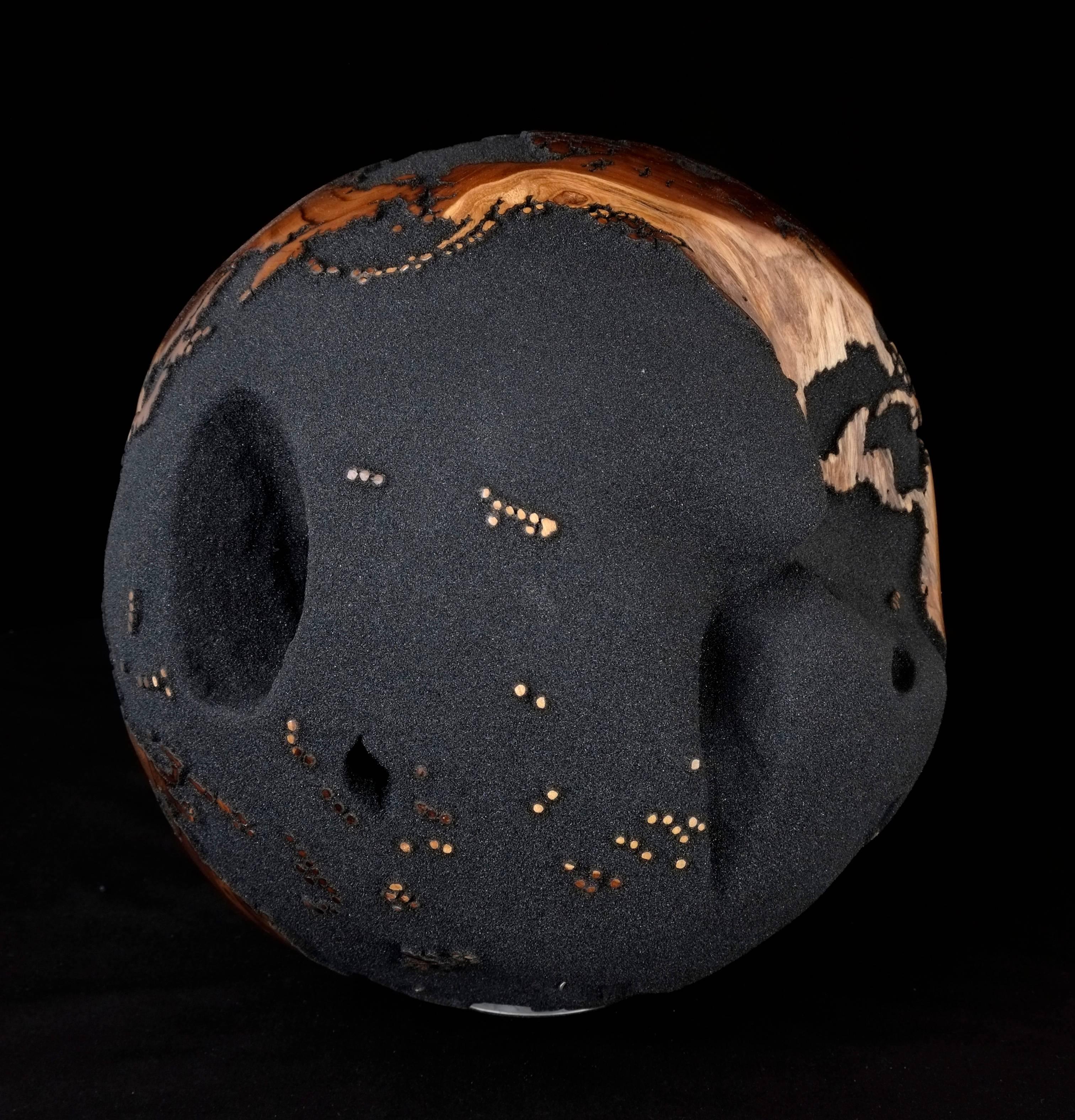 Appliqué Contemporary Globe in Teak Root with Volcanic Sand and Natural Holes, 30cm