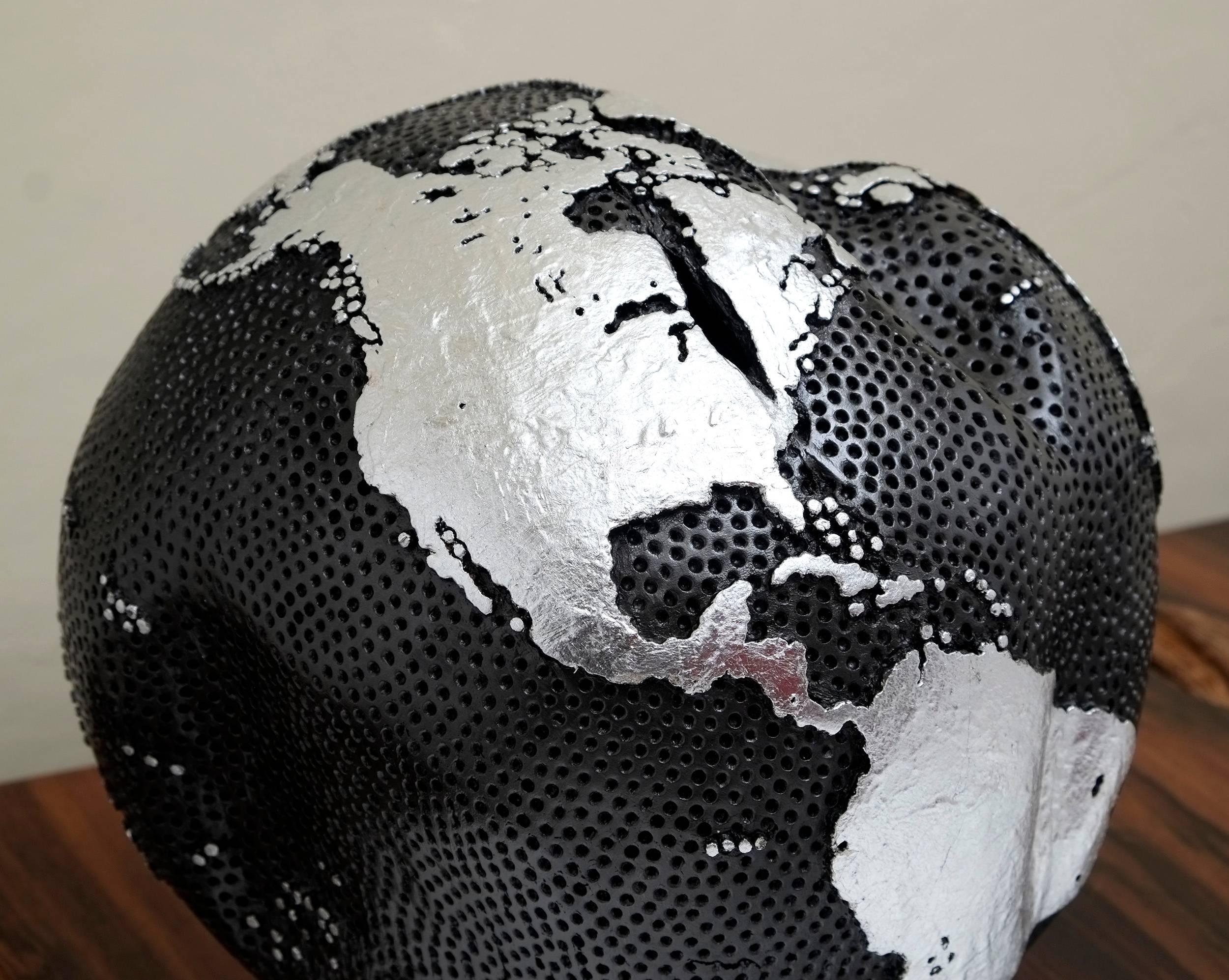 Contemporary Globe with Silver Hammered Holes and Graphite Finish, 30cm 1