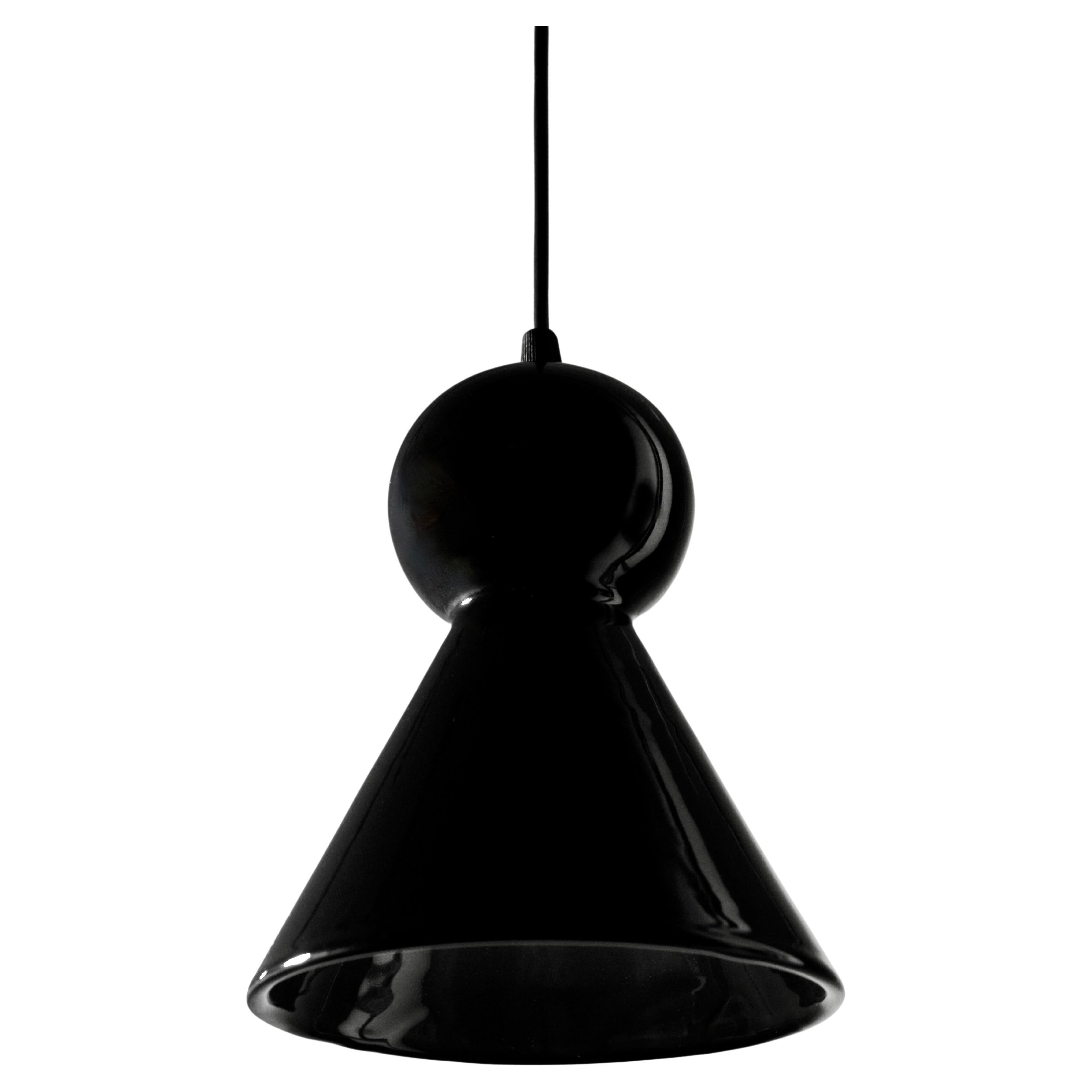 Contemporary Gloss black Stoneware Suspension Lamp, Minimalist Design, LOVER 2.0