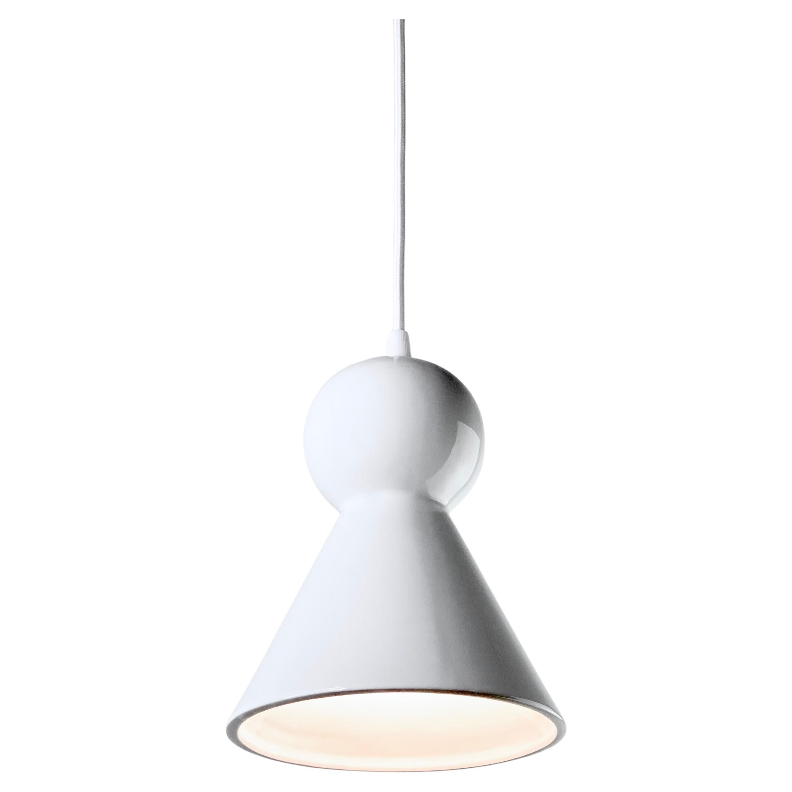 Lampada a sospensione contemporanea in gres bianco lucido, design minimalista, LOVER 2.0