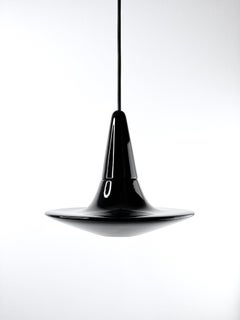 Contemporary Glossy Black Stoneware Suspension Lamp, Minimalist Design, SML3