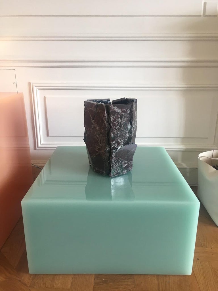 Polished Contemporary Glossy Resin Side Table, Candy Cube by Sabine Marcelis, Mint, Low For Sale